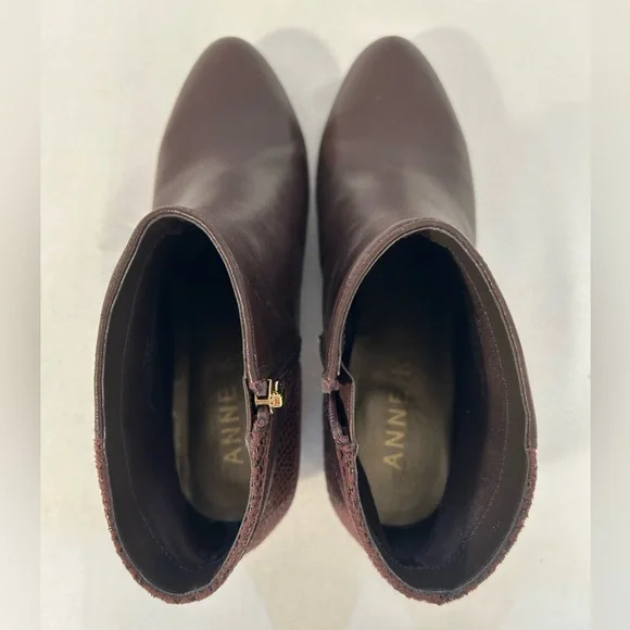 Anne Klein Hilda Ankle Boots in Dark Brown with "Snakeskin" Heels 7 1/2 M - Picture 7 of 9